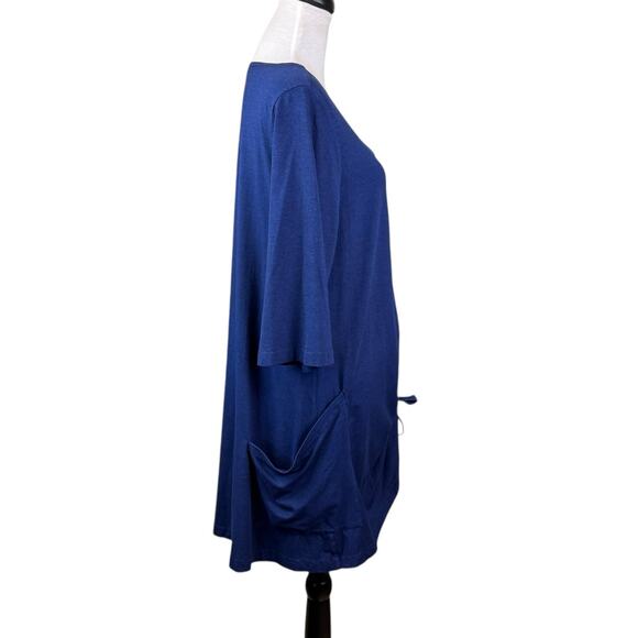 Bryn Walker Josie Tunic Navy Blue Cinched Front V-neck Bamboo Knit Tunic Top - Picture 2 of 16